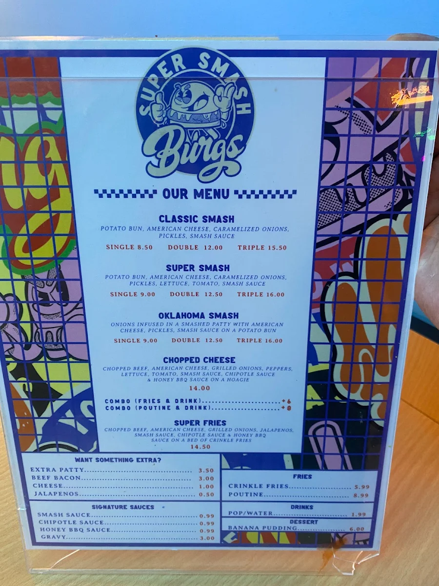 Menu, Super Smash Burgs – Markham