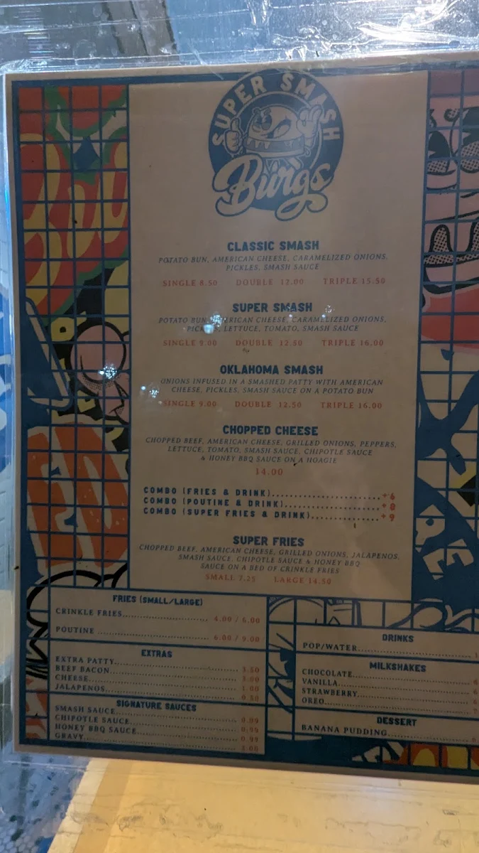 Menu, Super Smash Burgs – Markham