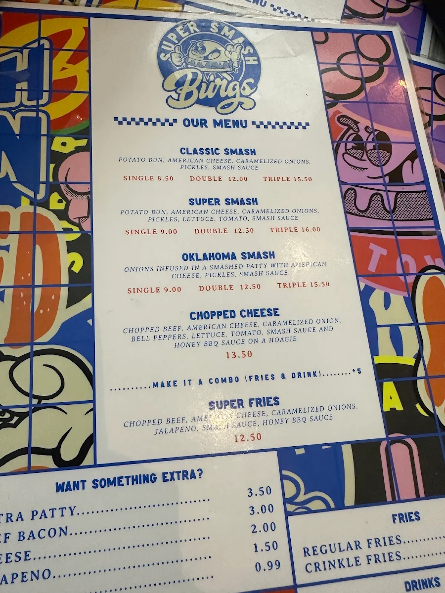 Menu, Super Smash Burgs – Markham