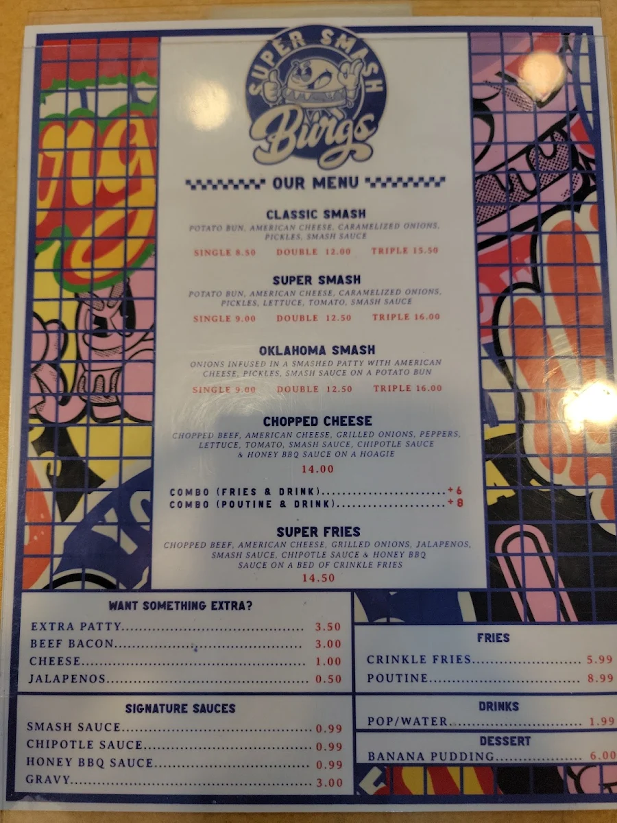 Menu, Super Smash Burgs – Markham