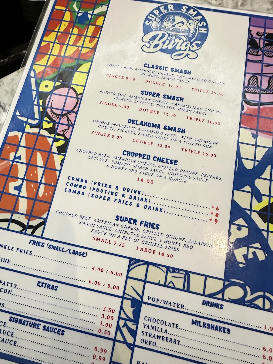 Menu, Super Smash Burgs – Markham