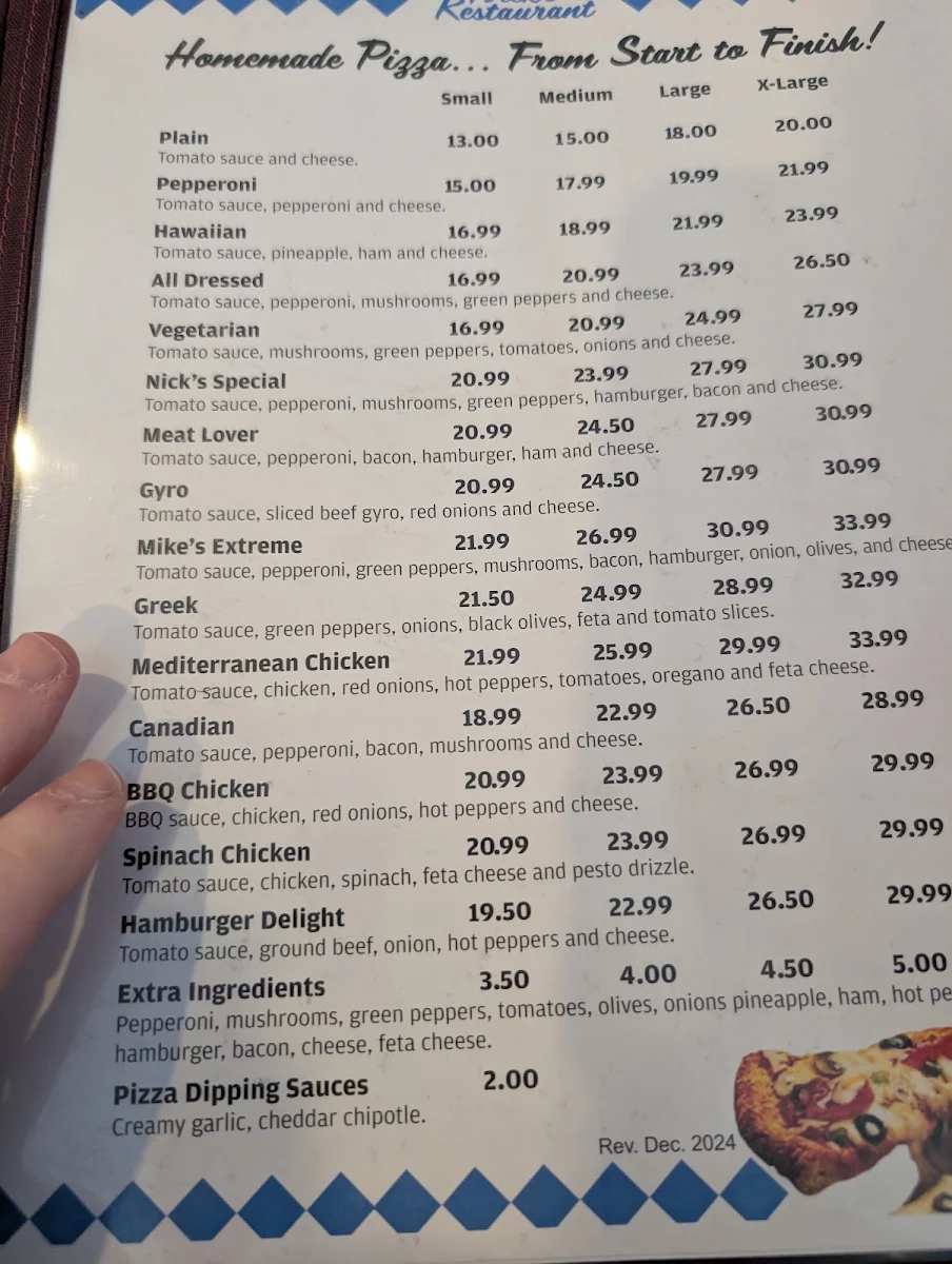 Menu, Nick's