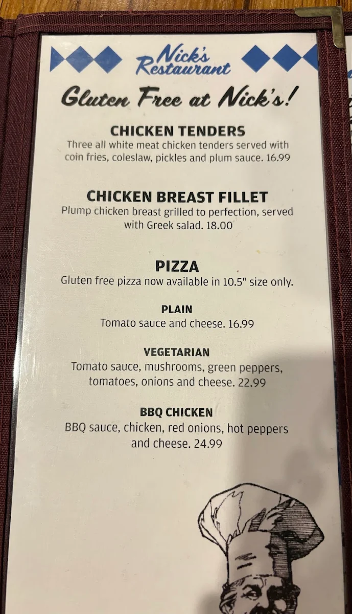 Menu, Nick's