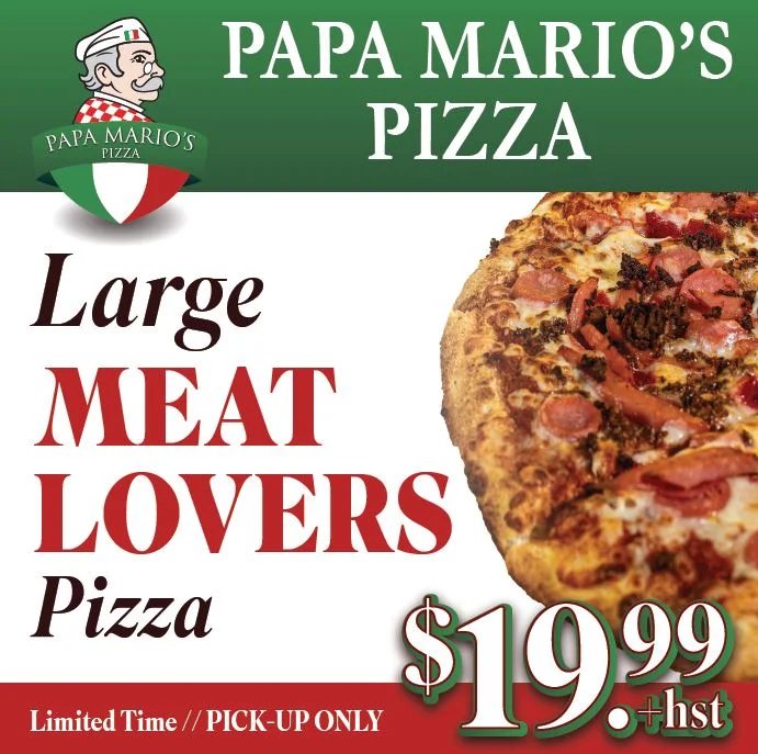 Menu, Papa Mario's Pizza