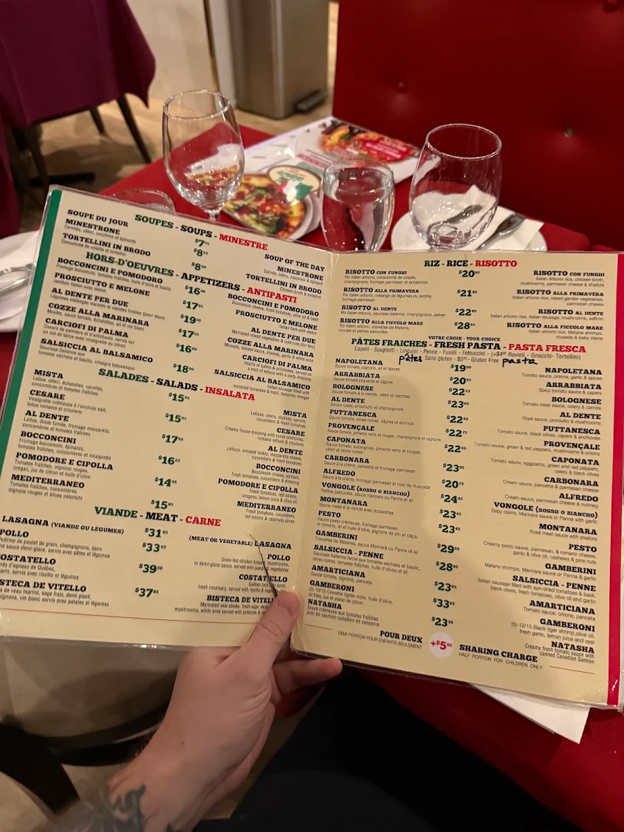 Menu, Al Dente Trattoria