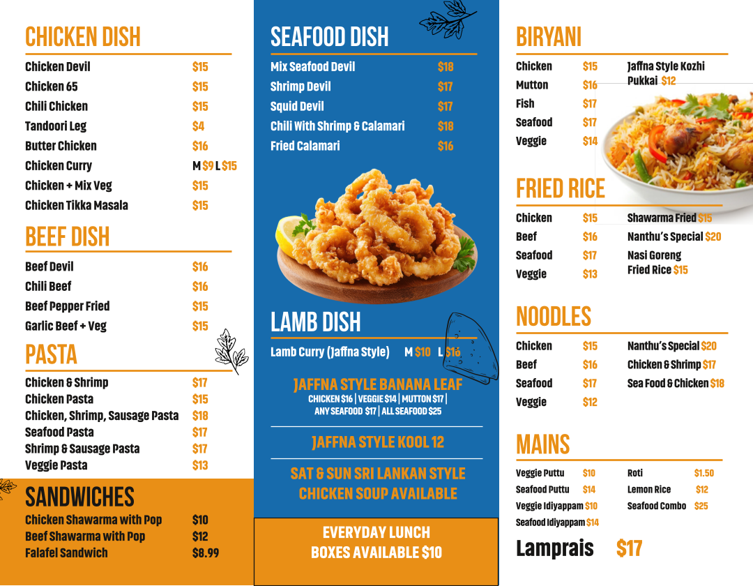 Menu, New Nanthu's Kitchen