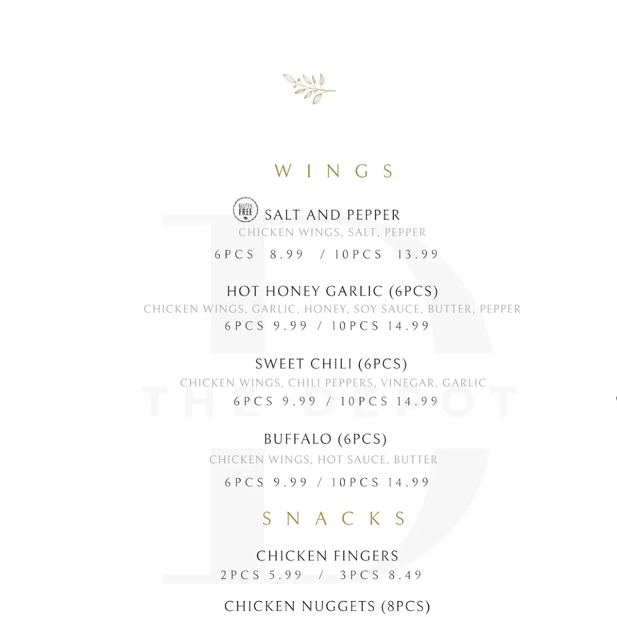 Menu, The Depot