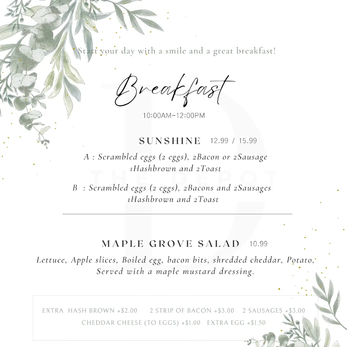 Menu, The Depot
