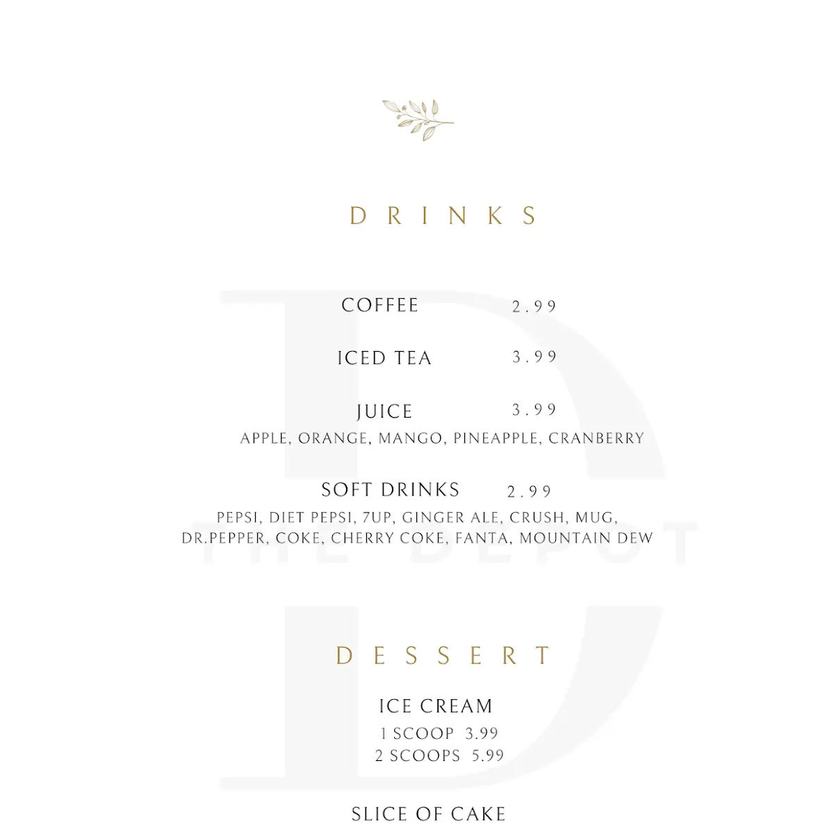 Menu, The Depot