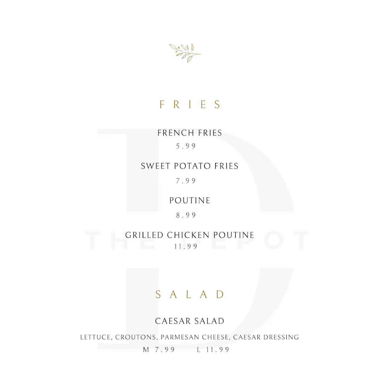 Menu, The Depot