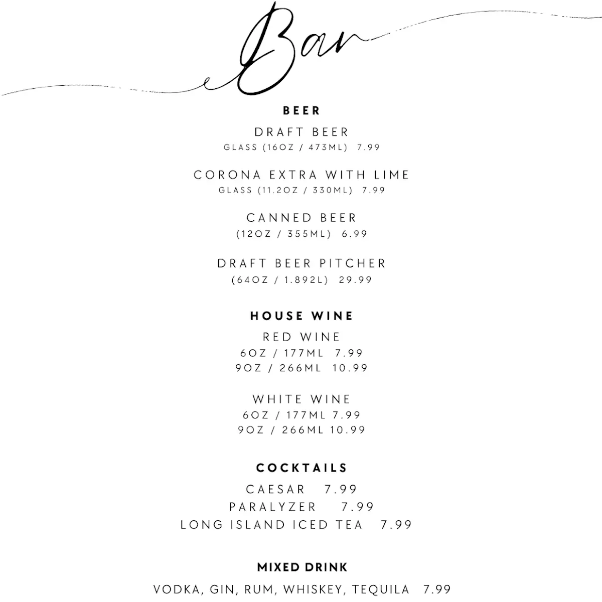 Menu, The Depot