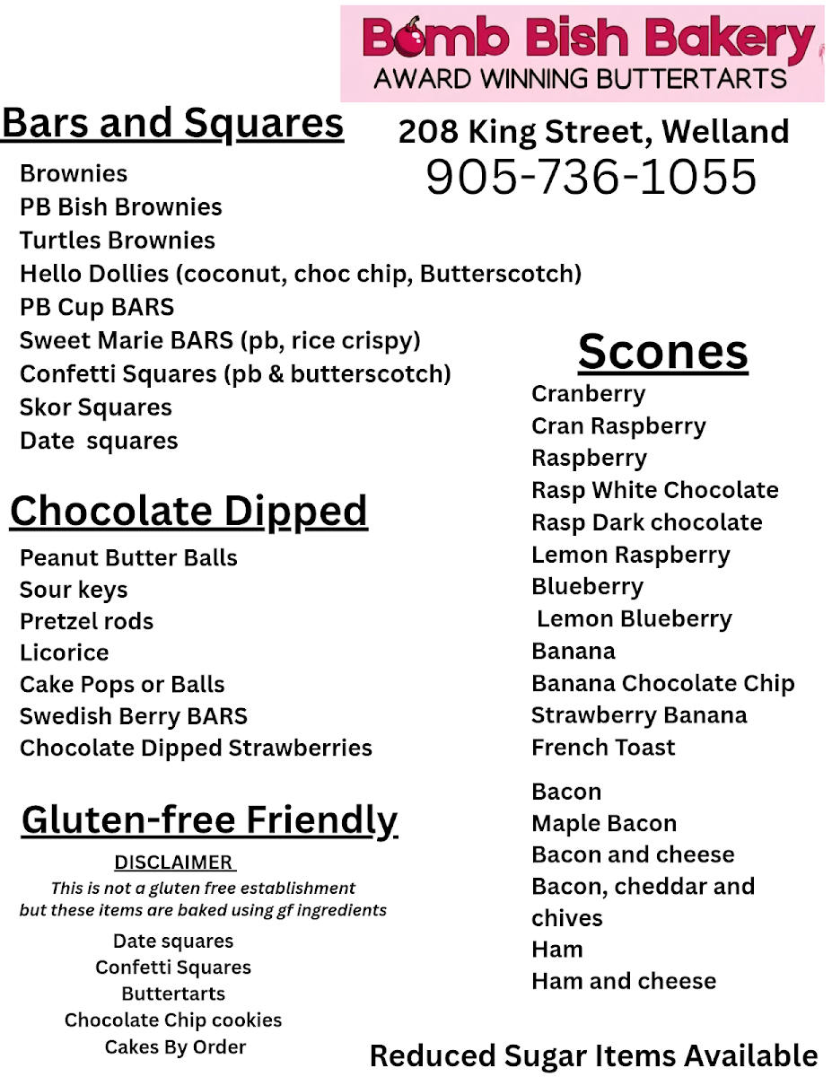 Menu, Bomb Bish Bakery and Cafe