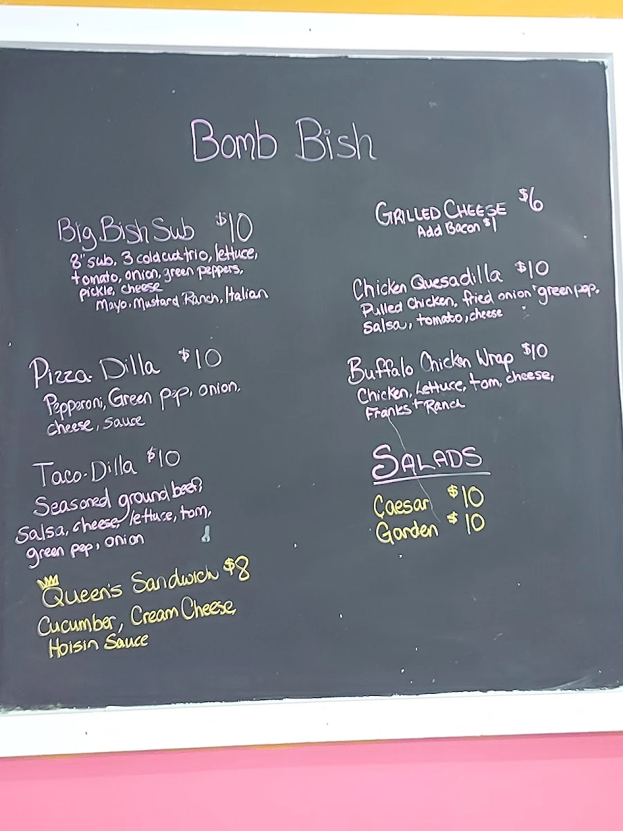 Menu, Bomb Bish Bakery and Cafe