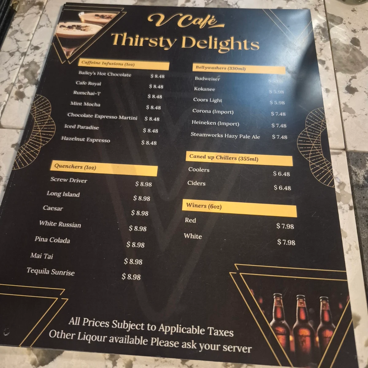 Menu, V Cafe