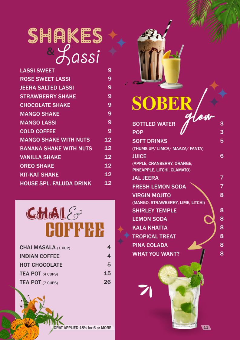 Menu, India Chaat House and Restaurant