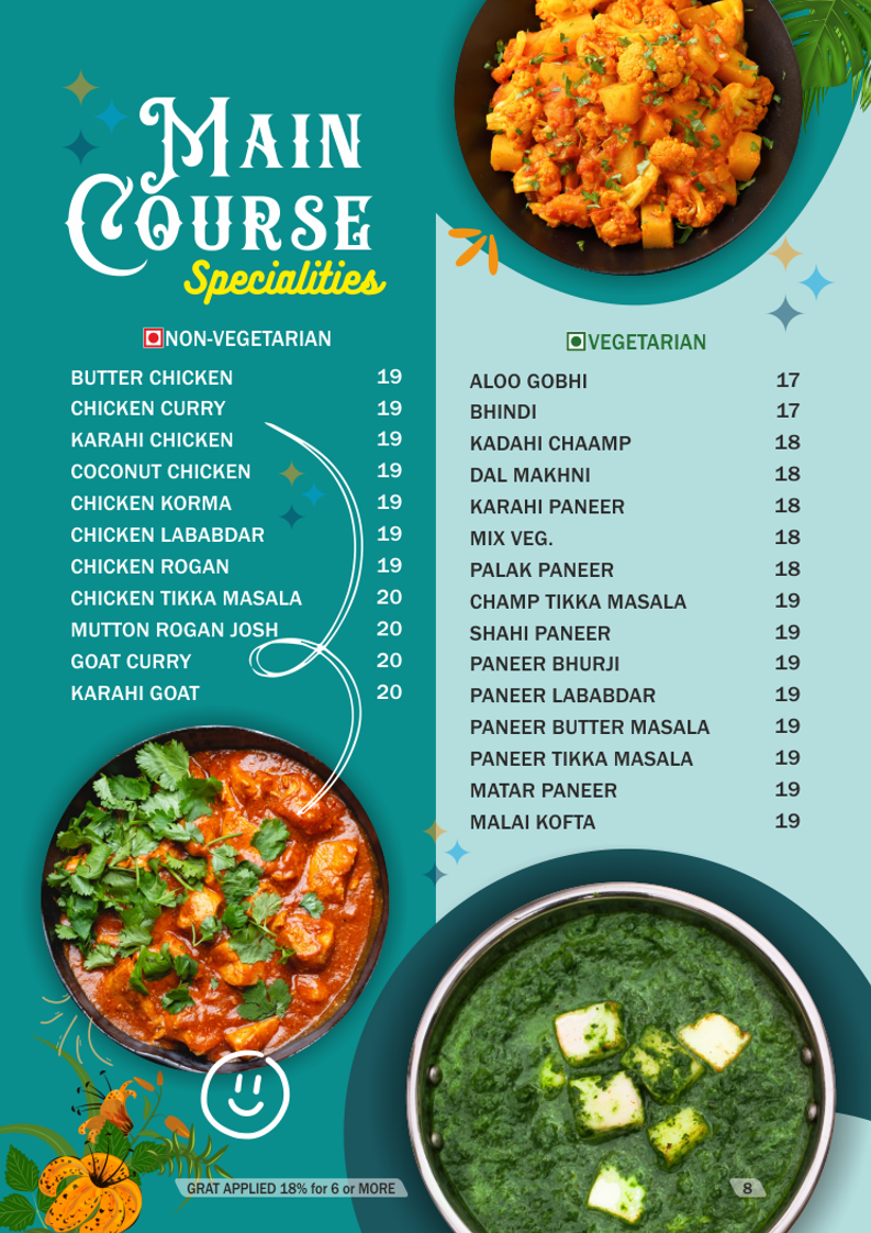 Menu, India Chaat House and Restaurant