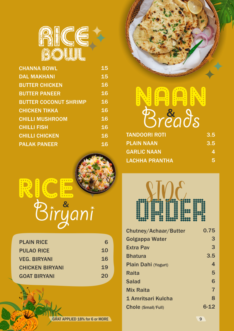 Menu, India Chaat House and Restaurant