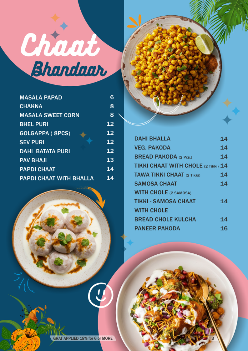 Menu, India Chaat House and Restaurant