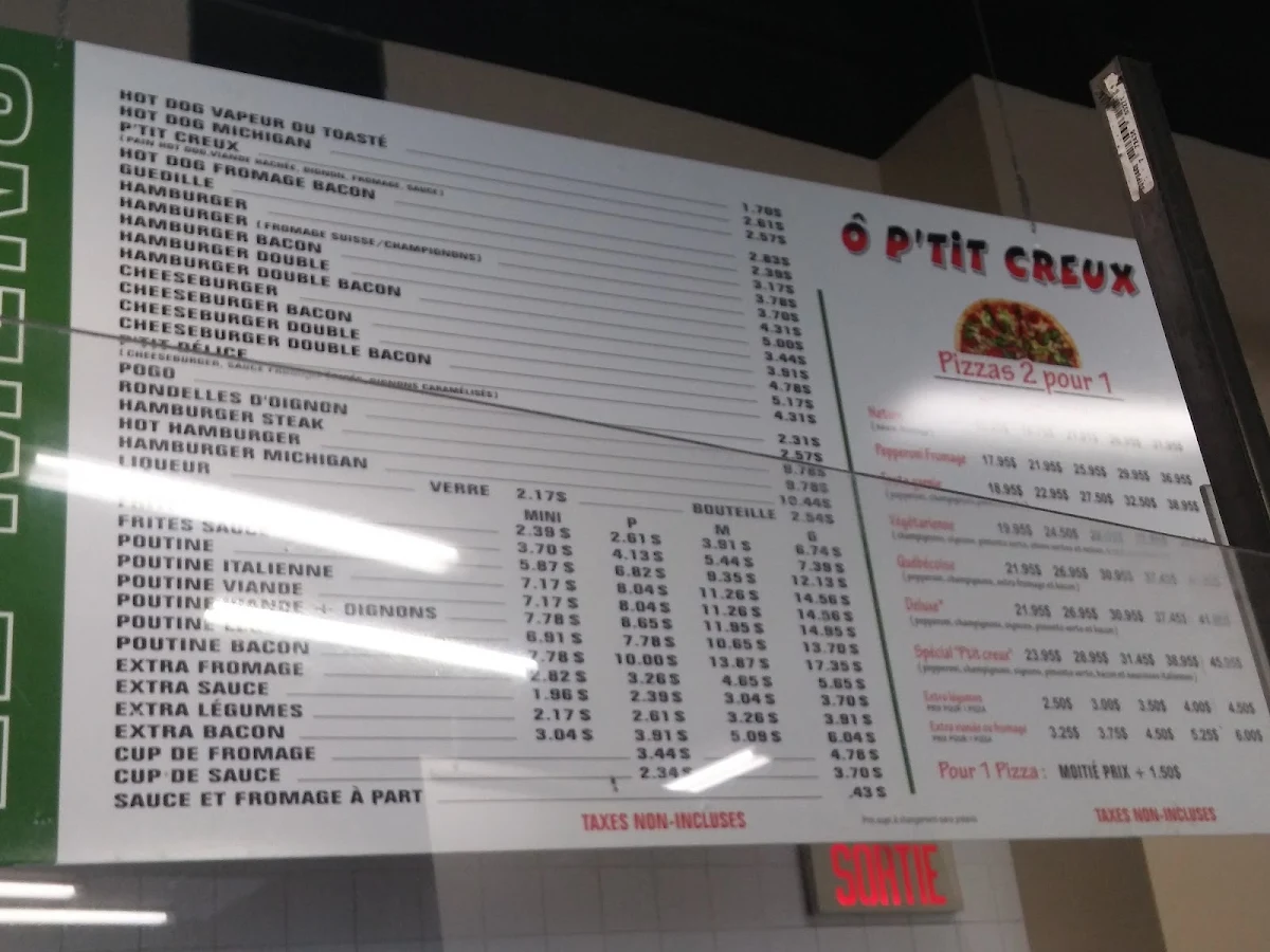 Menu, Cantine Ô P'tit Creux - Granby