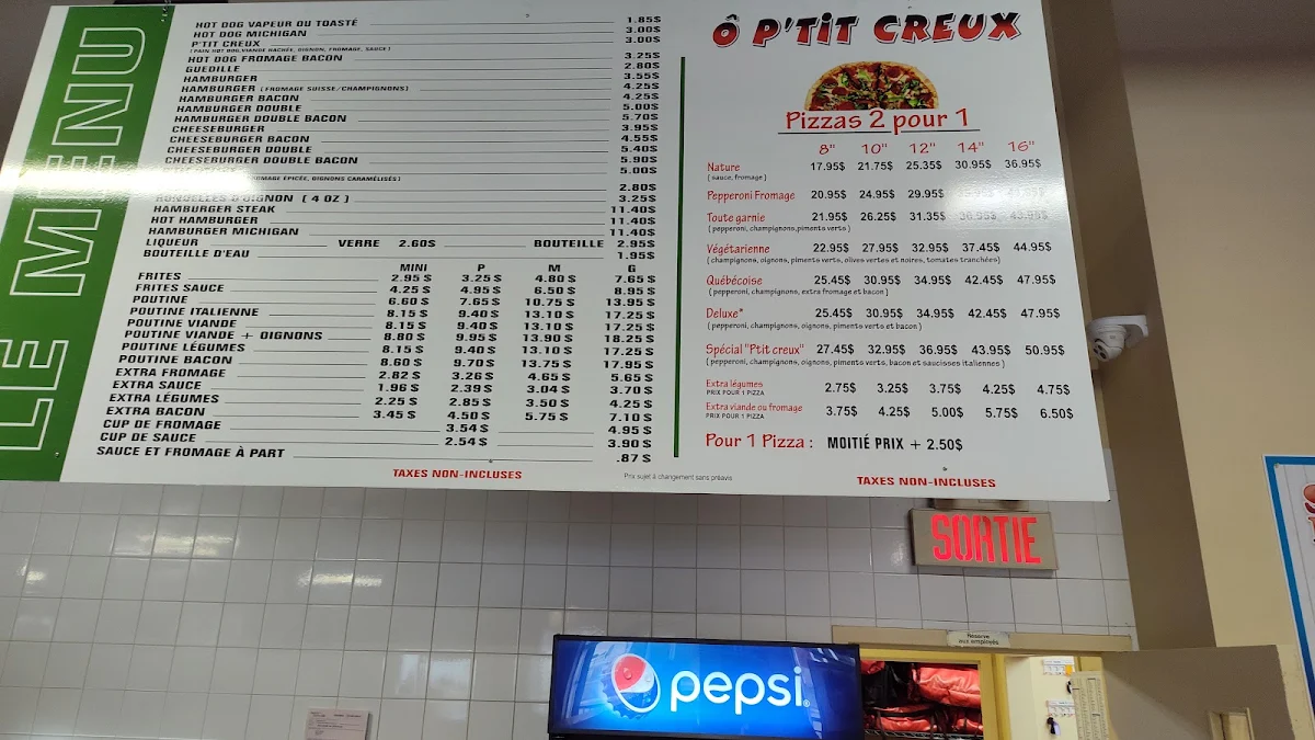 Menu, Cantine Ô P'tit Creux - Granby