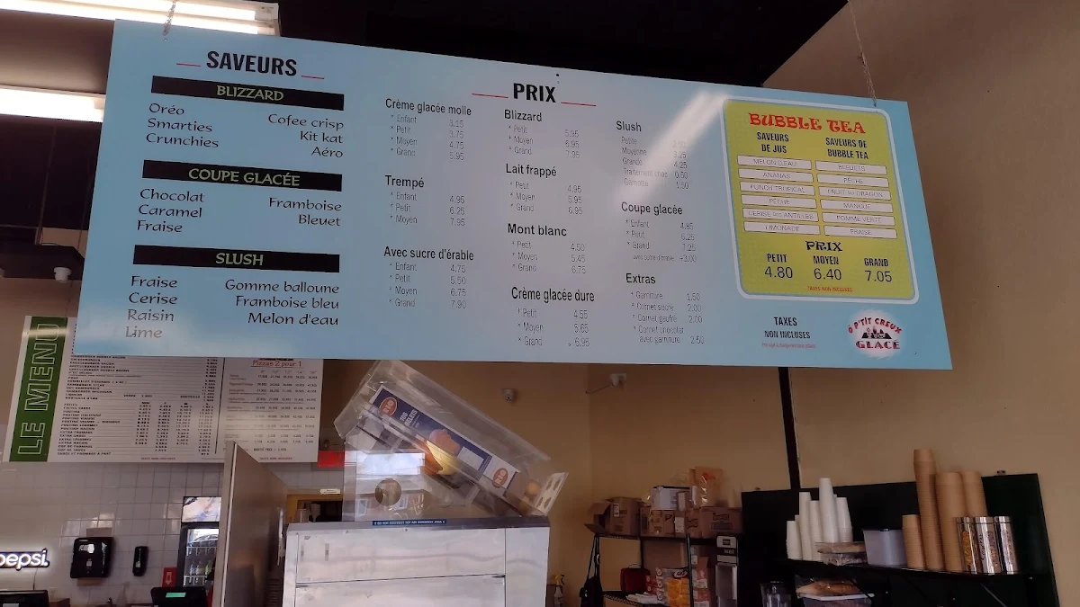 Menu, Cantine Ô P'tit Creux - Granby
