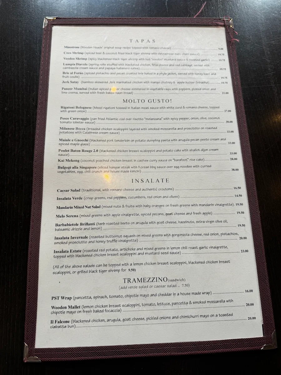 Menu, Wooden Heads Gourmet Pizza