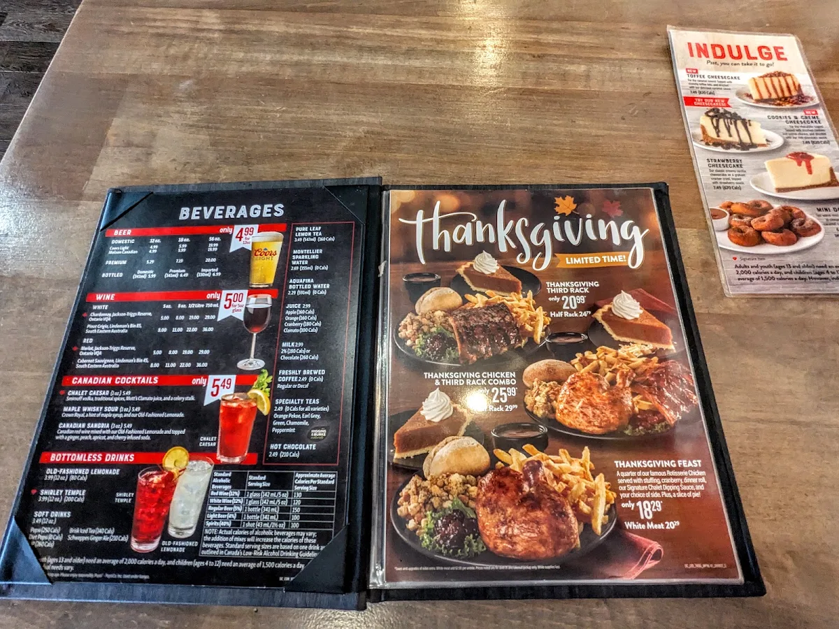 Menu, Swiss Chalet