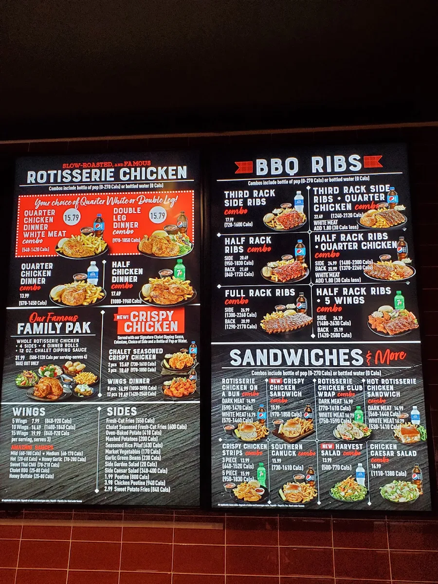 Menu, Swiss Chalet