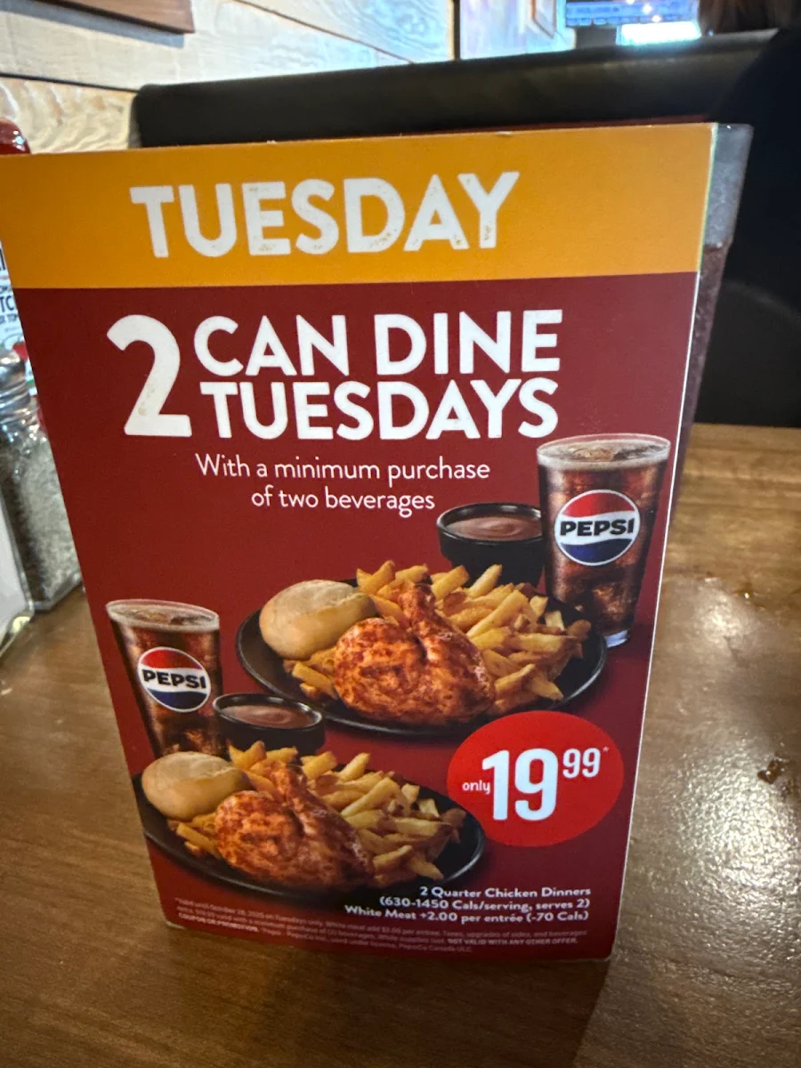 Menu, Swiss Chalet