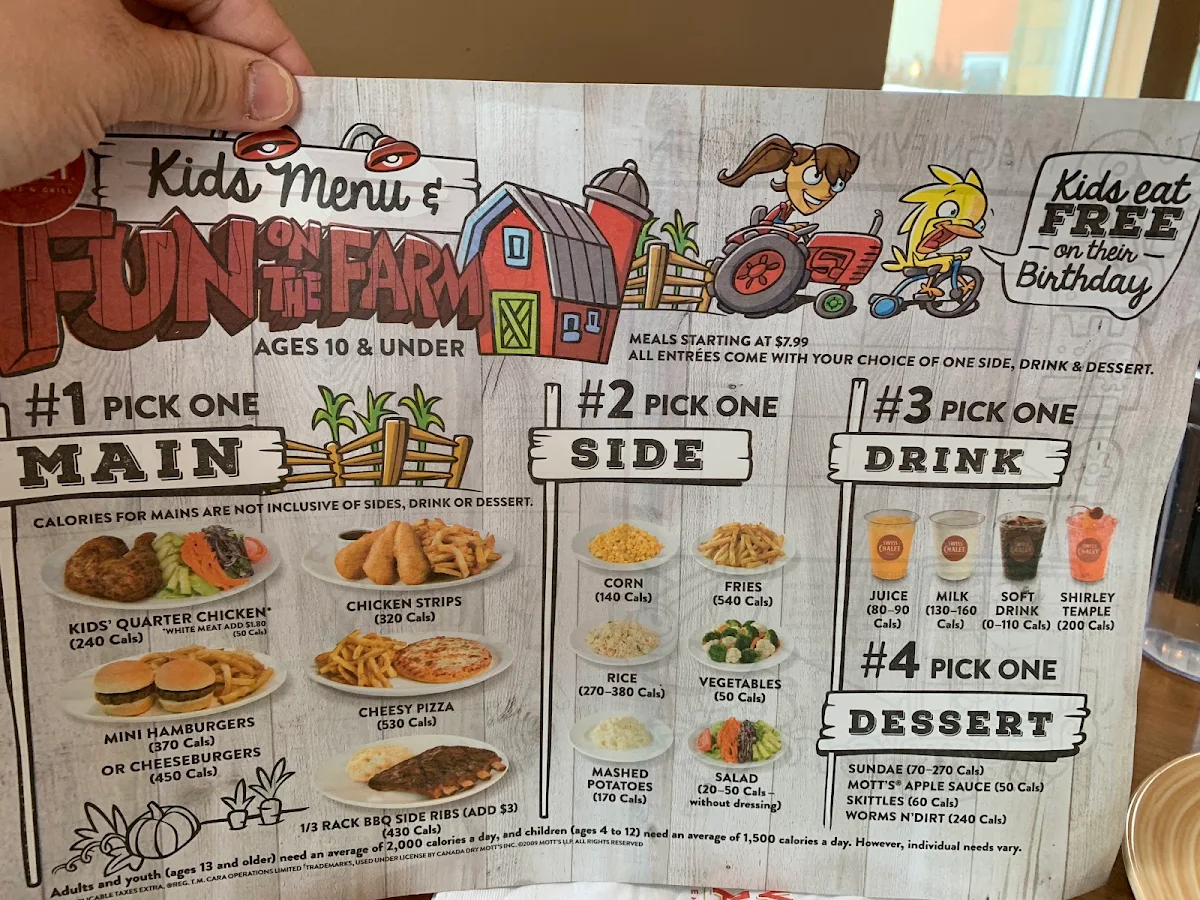 Menu, Swiss Chalet