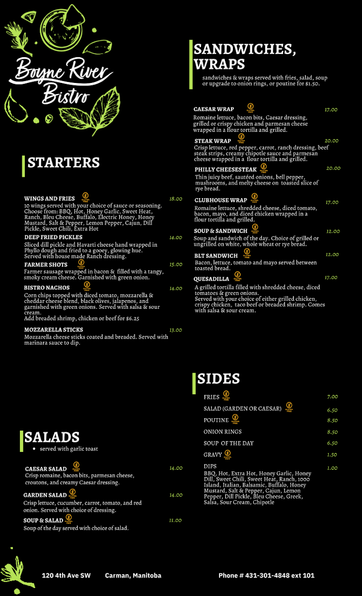 Menu, Boyne River Bistro