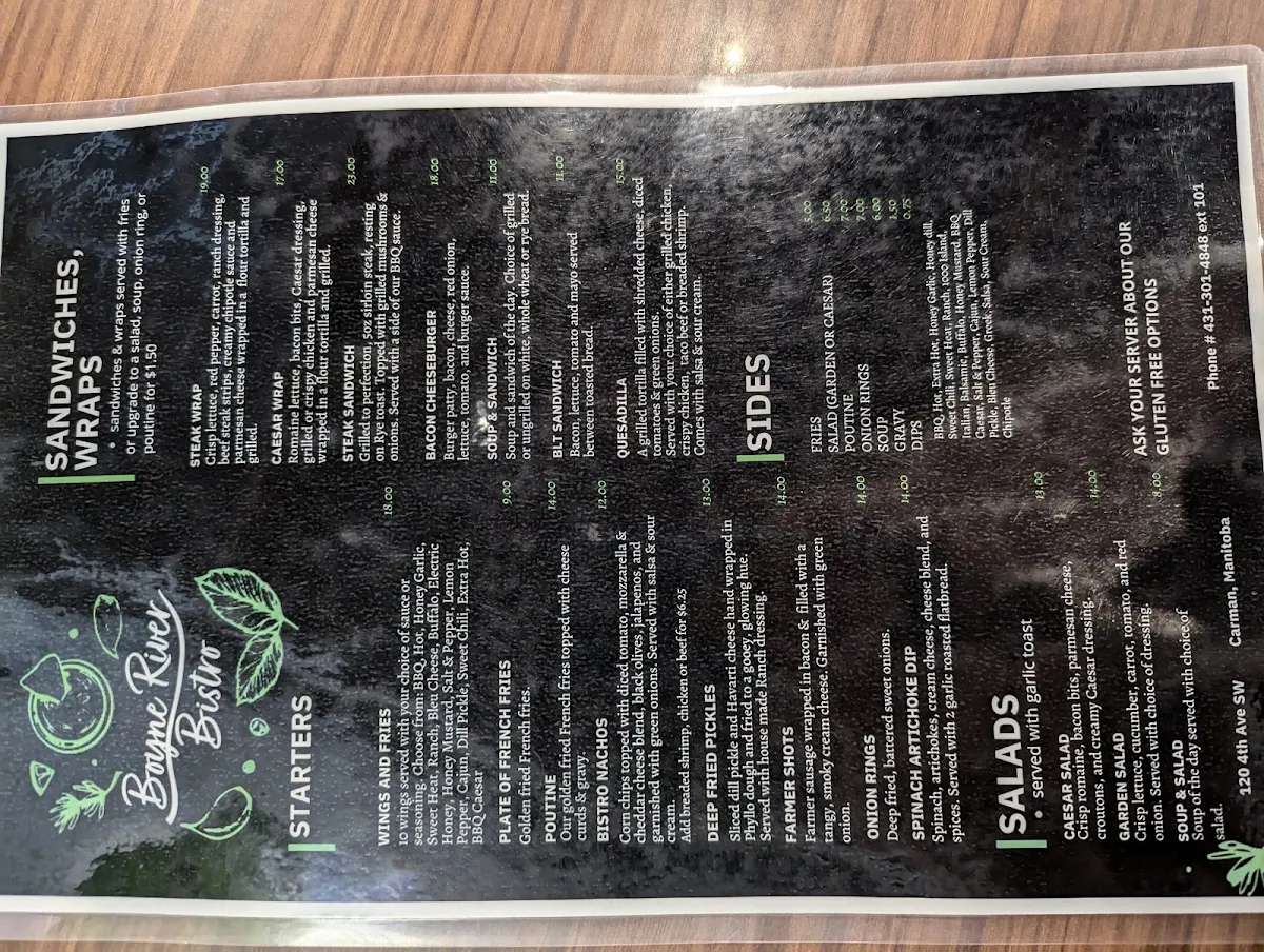 Menu, Boyne River Bistro
