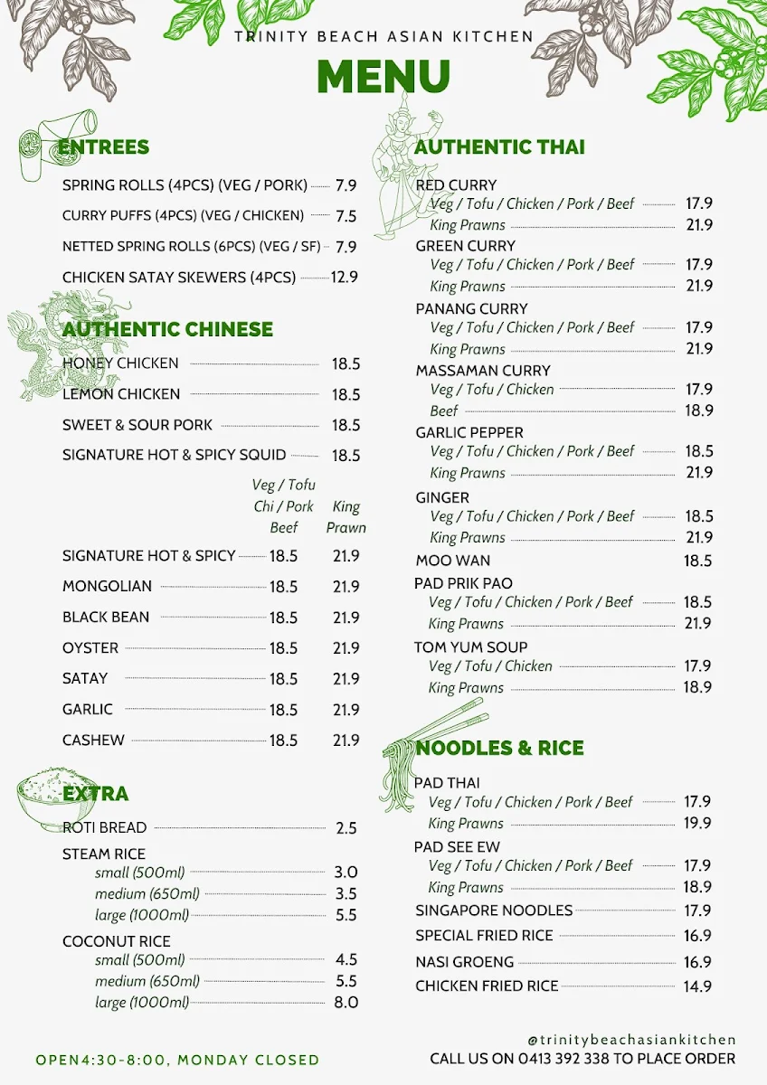 Menu, Trinity Beach Asian Kitchen