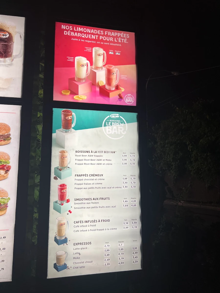 Menu, A&W Canada