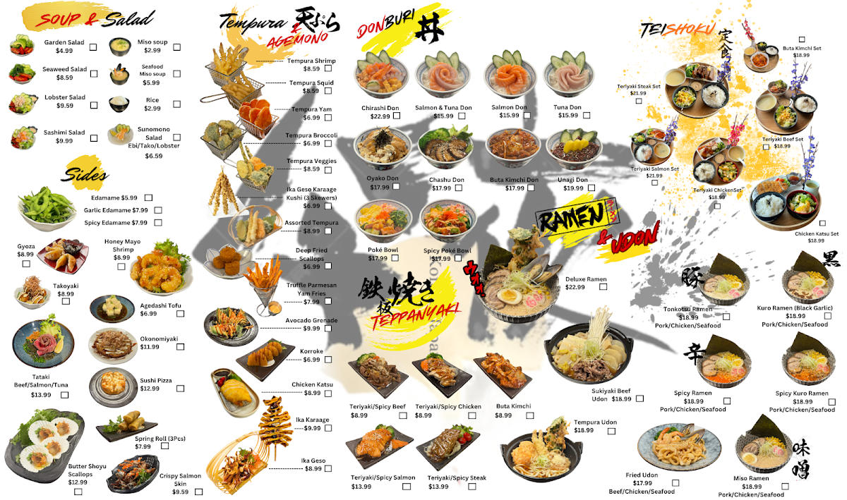 Menu, Kon'ya Japan