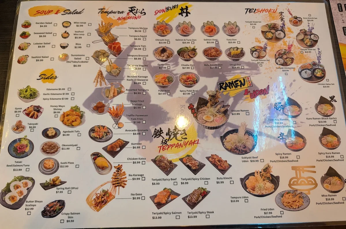 Menu, Kon'ya Japan