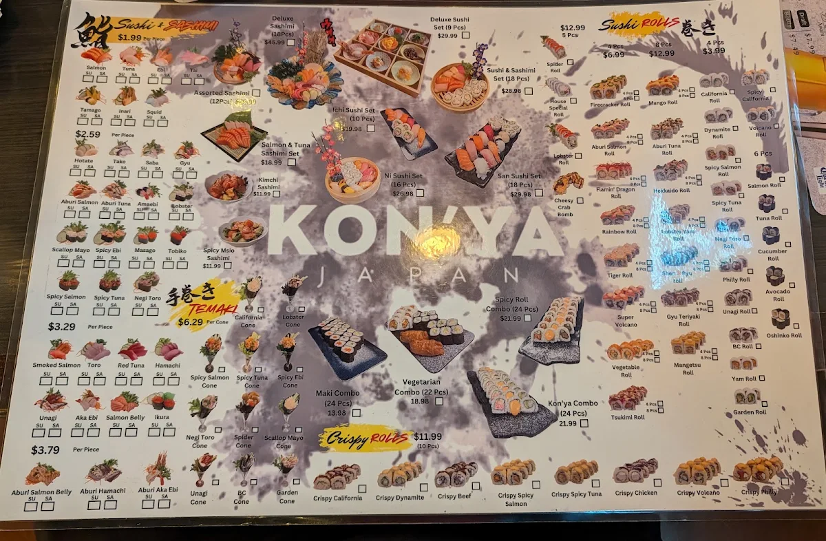 Menu, Kon'ya Japan