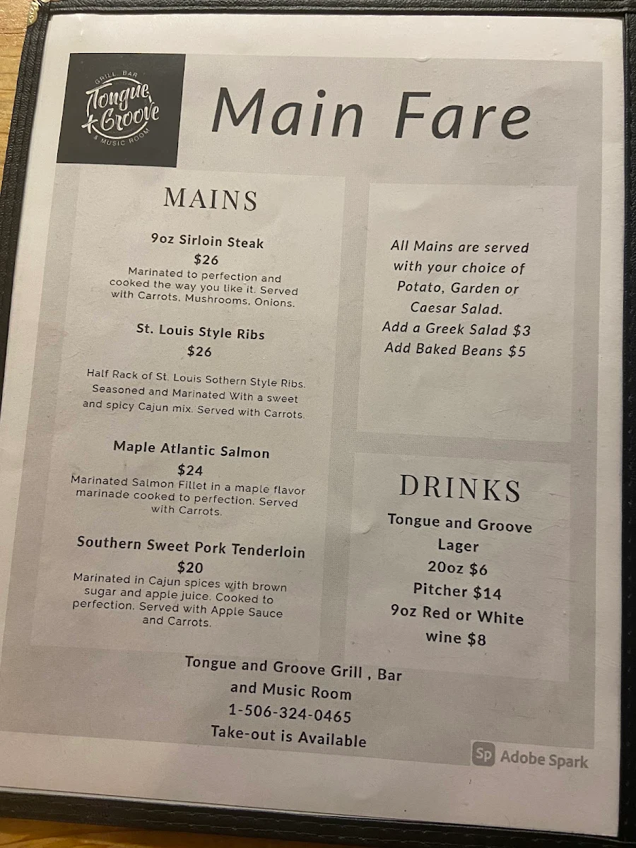 Menu, Tongue and Groove