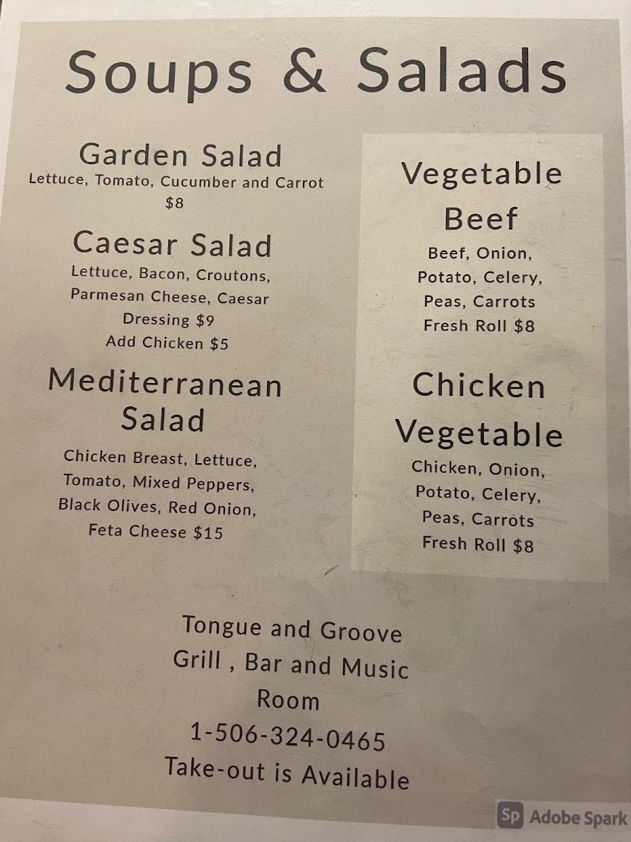 Menu, Tongue and Groove
