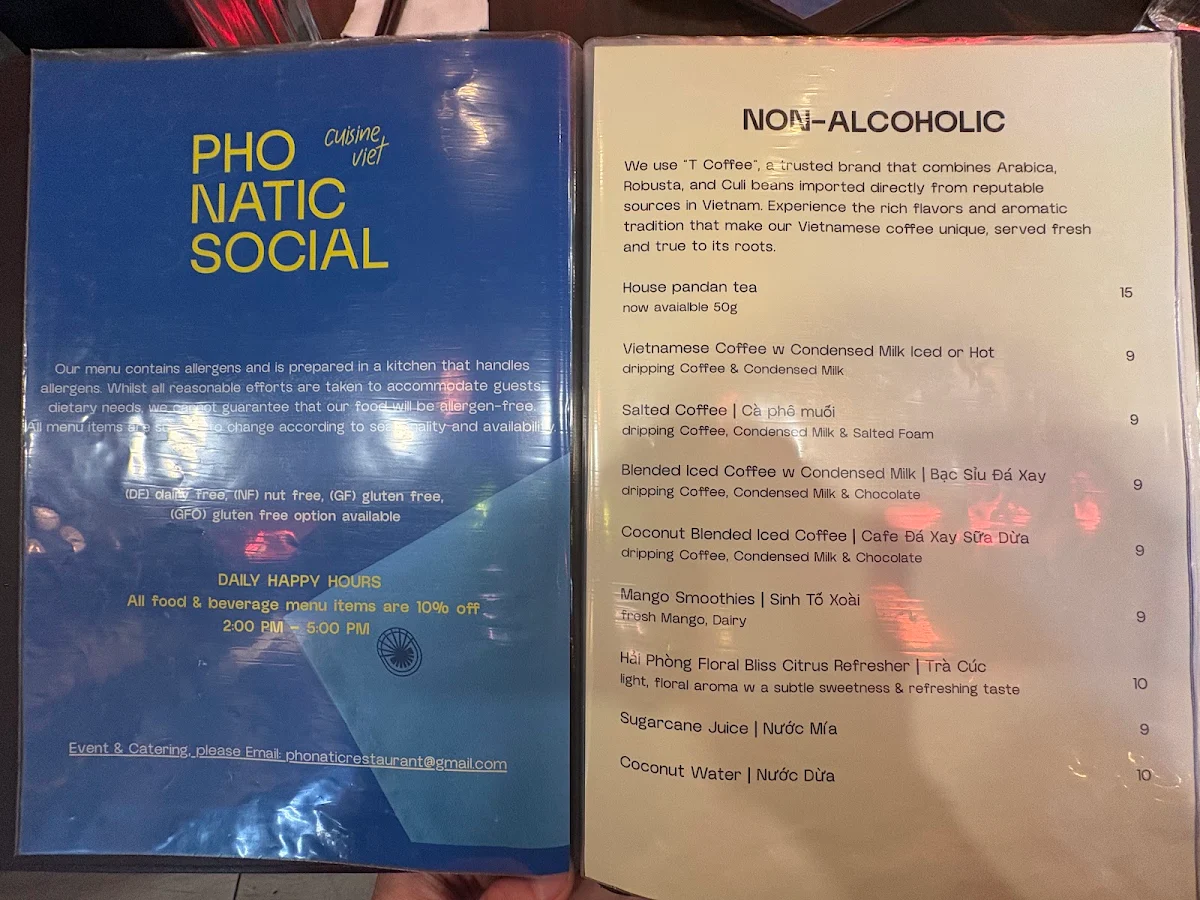Menu, Phonatic Social Restaurant