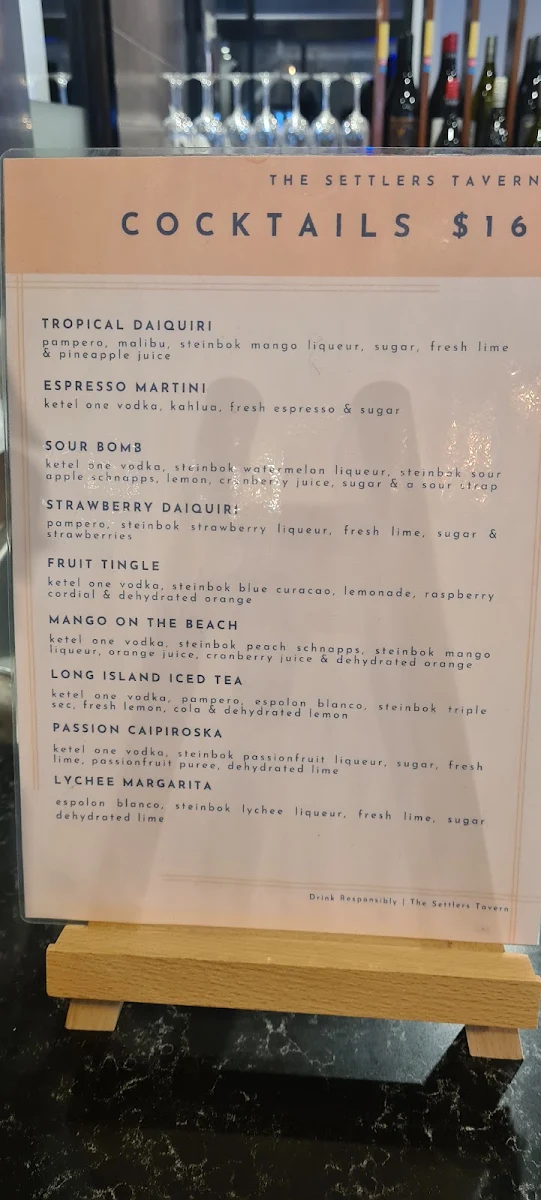 Menu, The Settler's Tavern