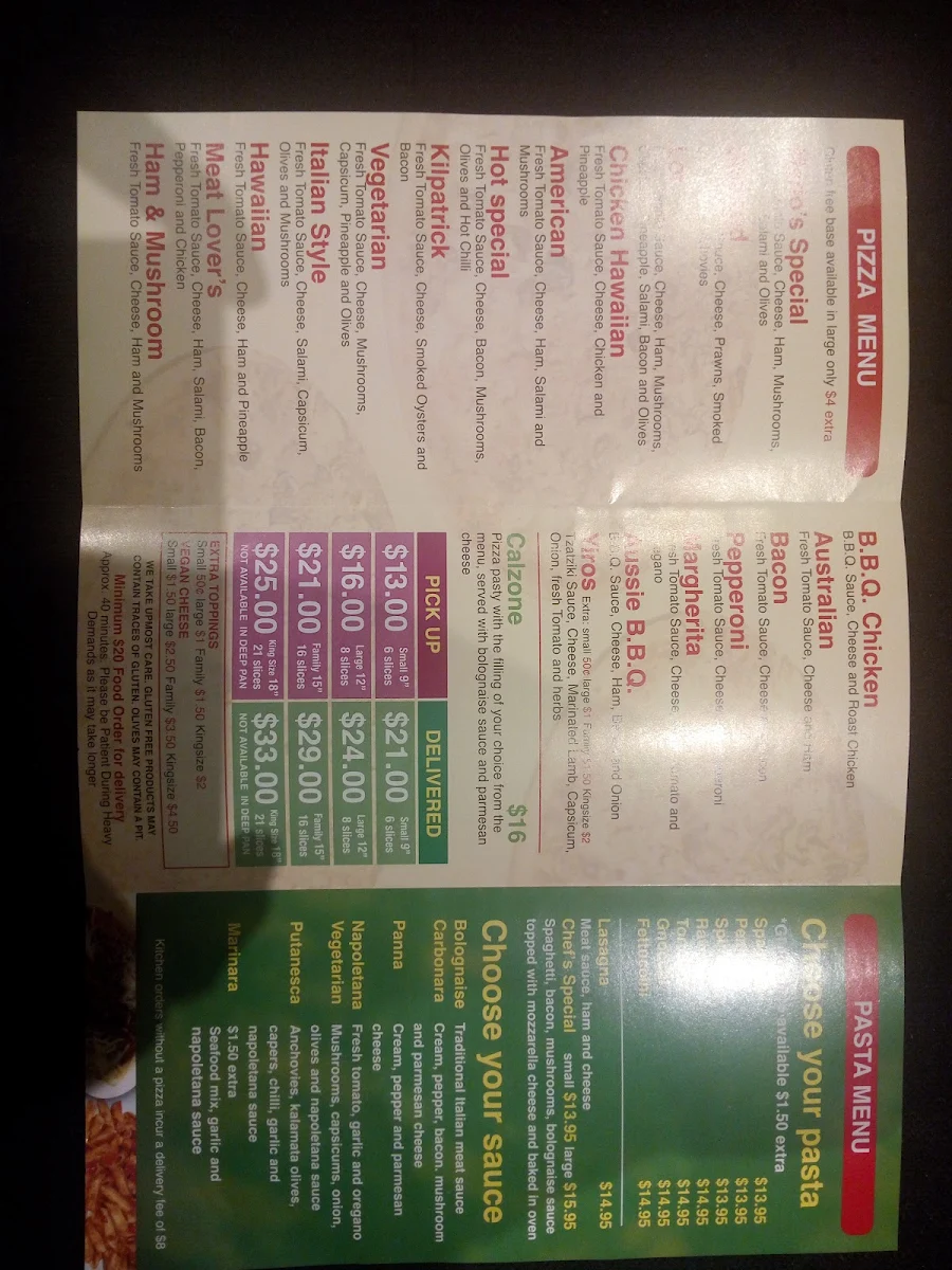 Menu, Pizzas 4 U