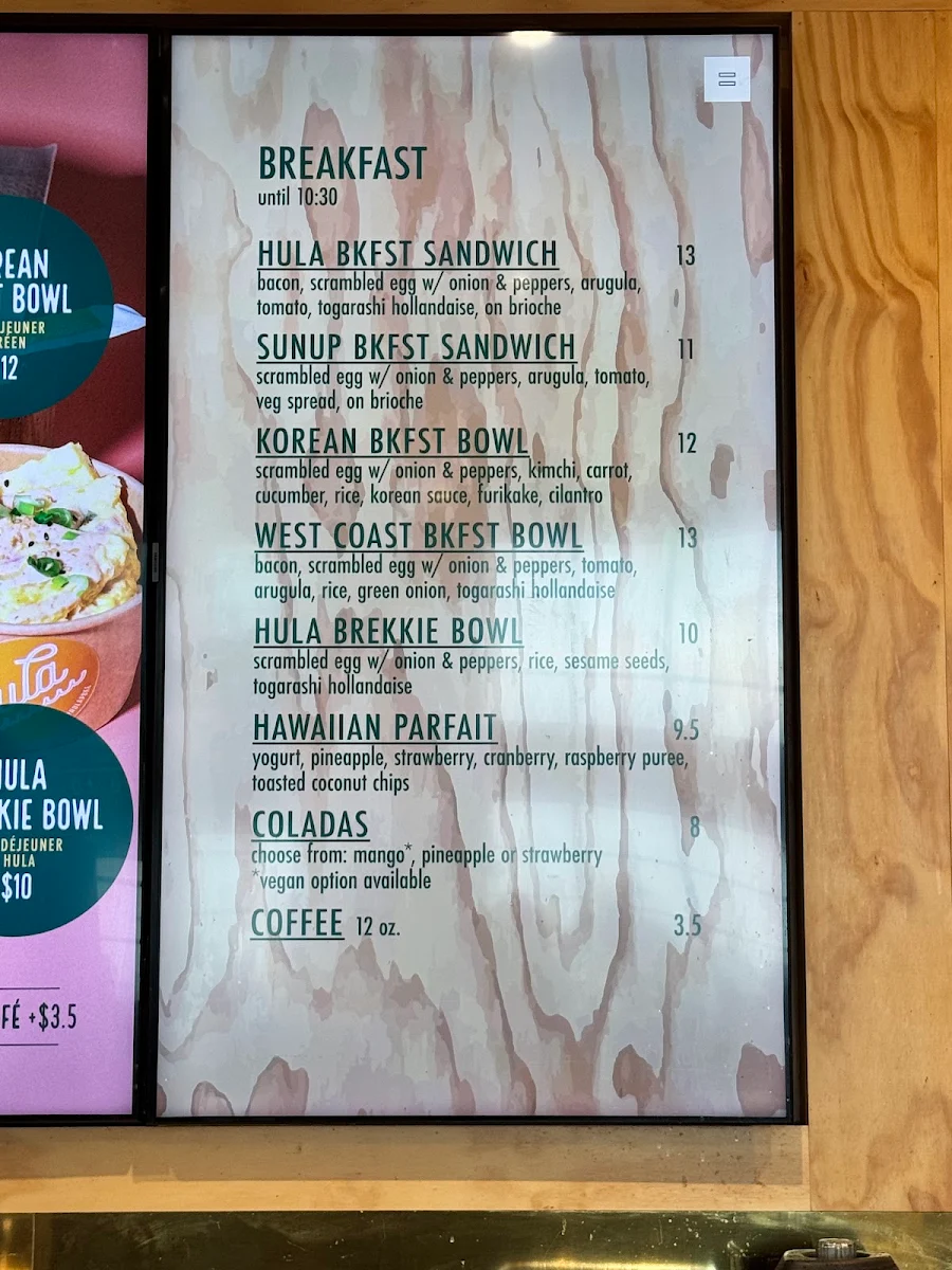 Menu, Hula Poke