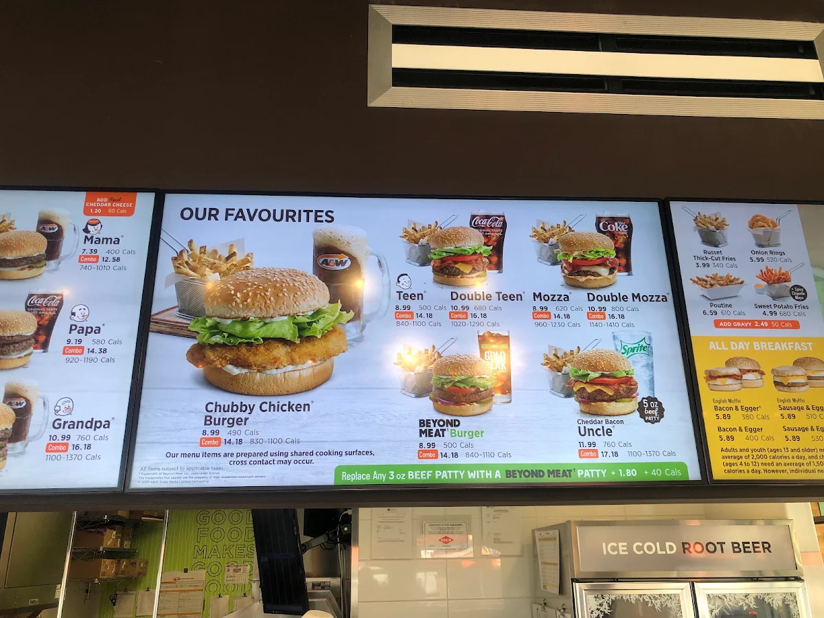 Menu, A&W Eagle Ridge Fort McMurray Canada