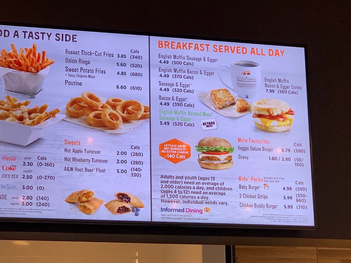 Menu, A&W Eagle Ridge Fort McMurray Canada