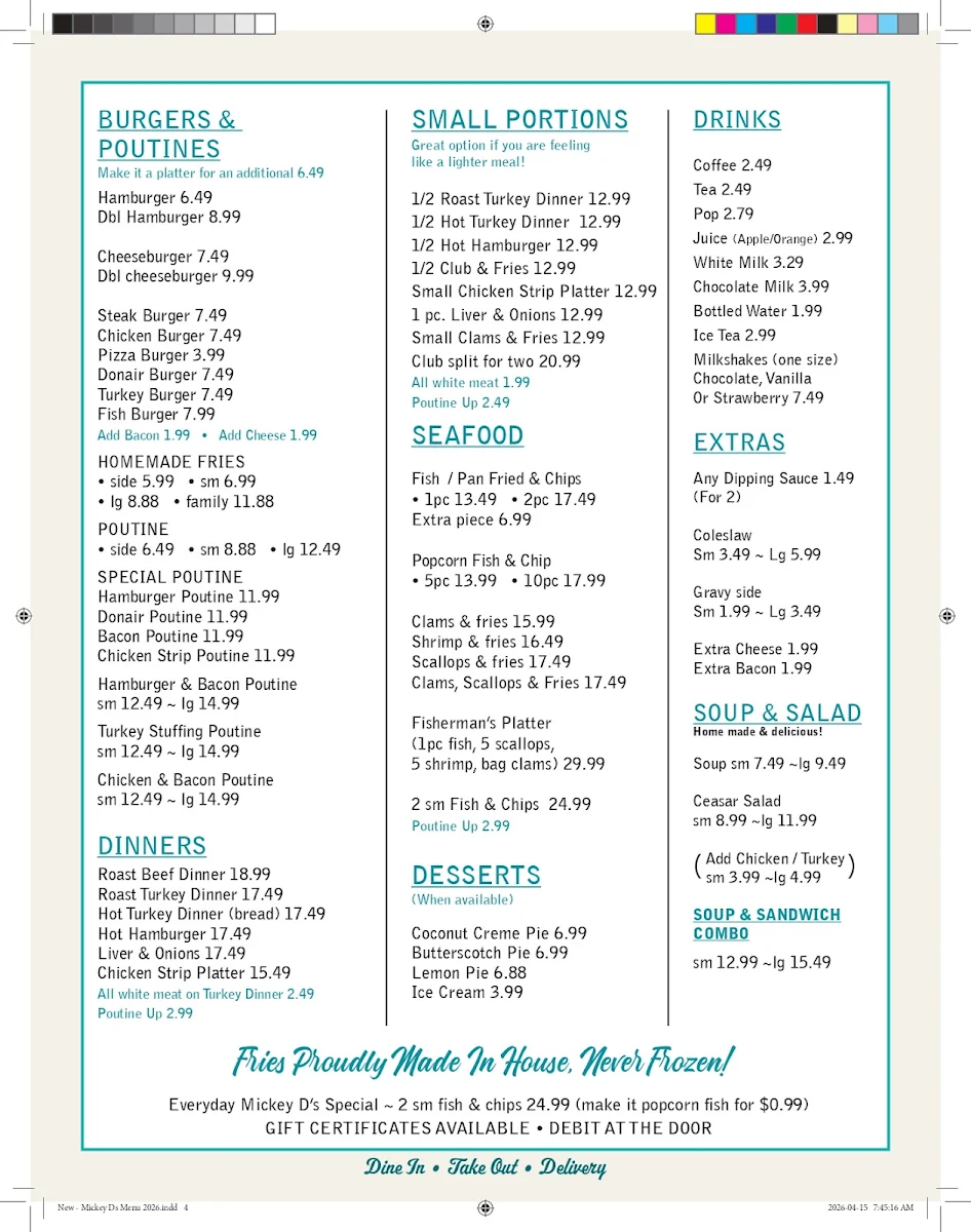 Menu, Mickey D's