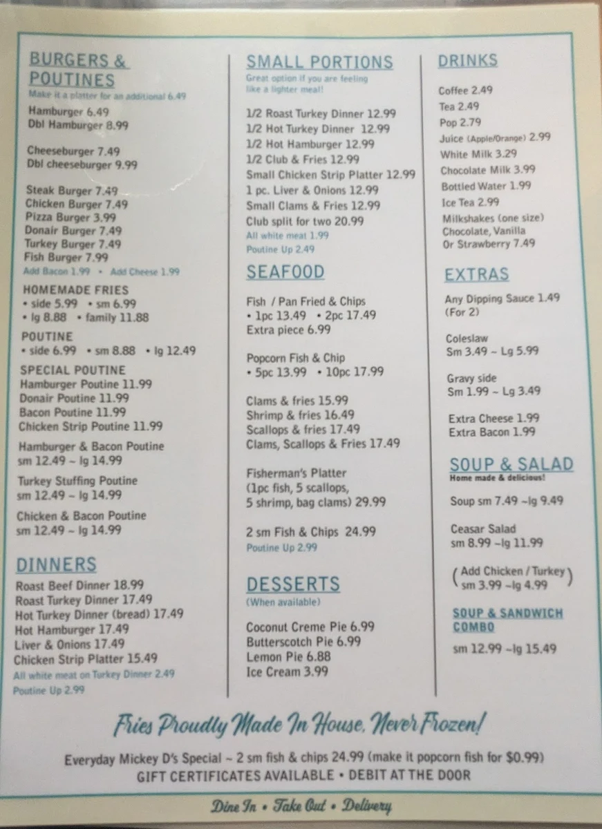 Menu, Mickey D's