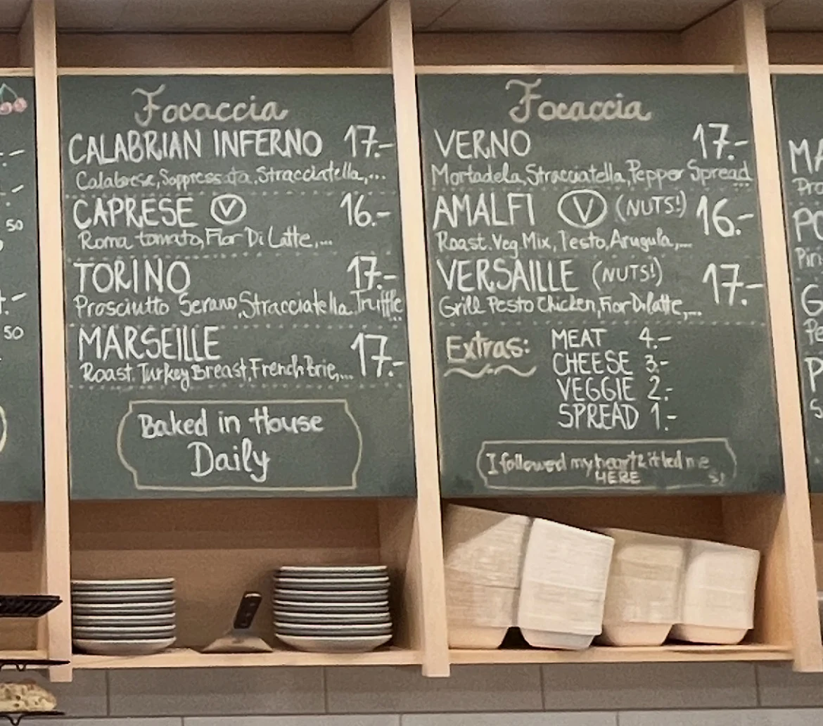 Menu, Pressato Sandwich Bar