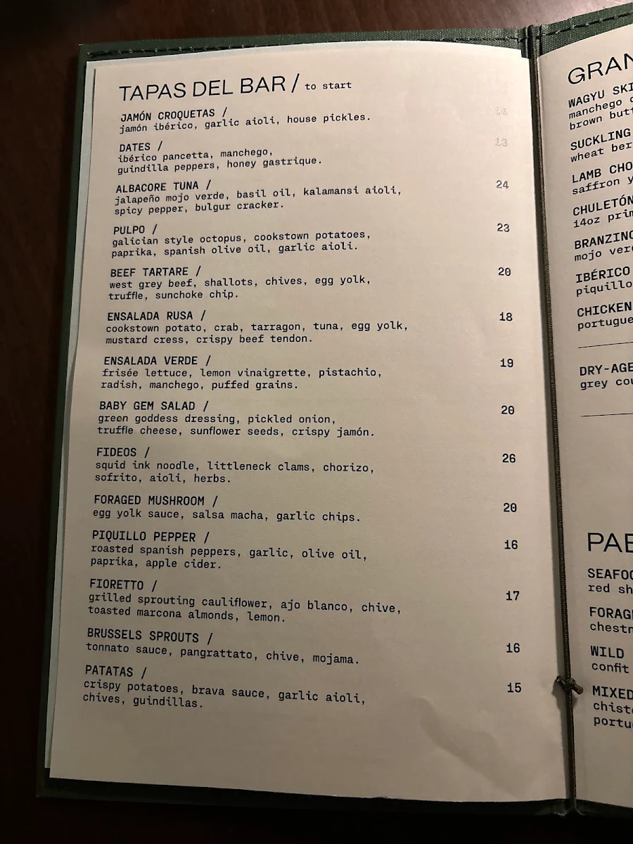 Menu, Bocado Collingwood