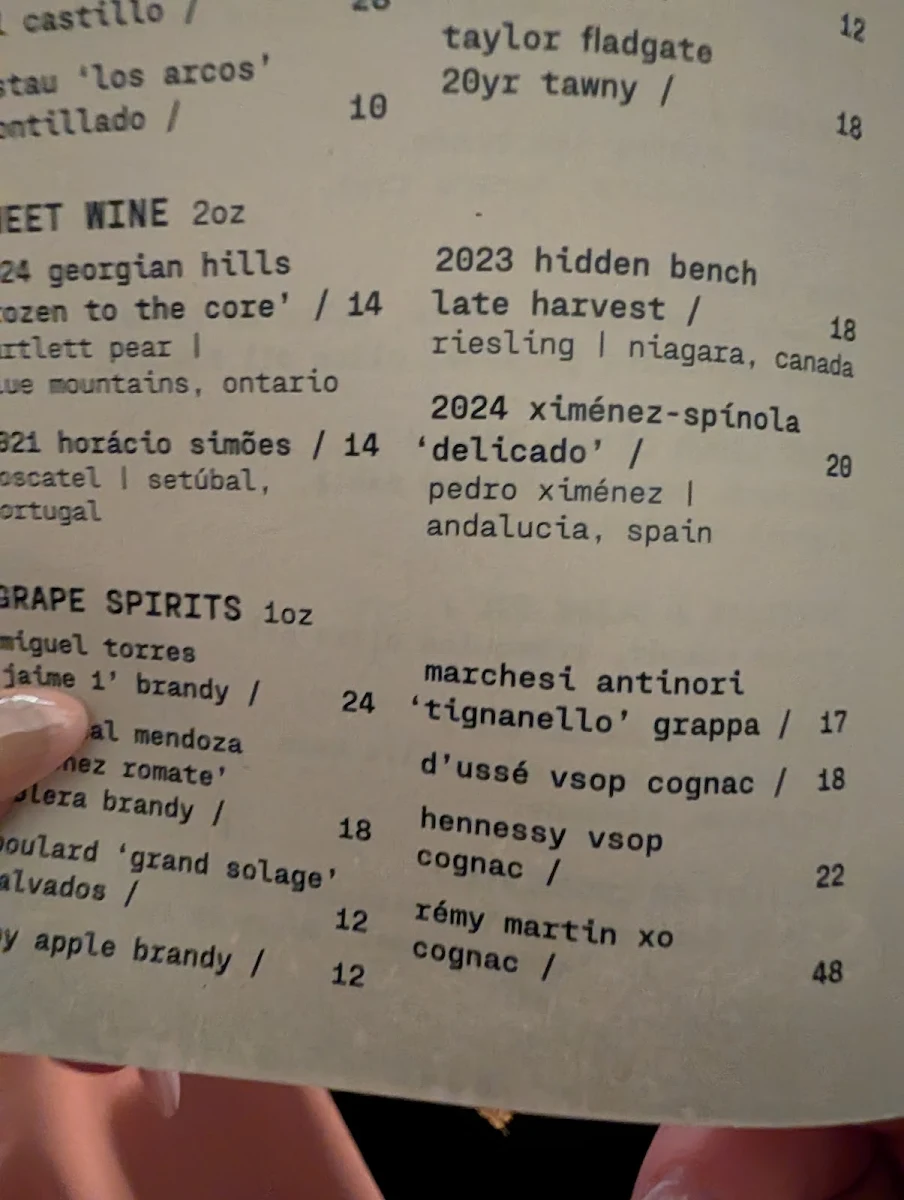 Menu, Bocado Collingwood
